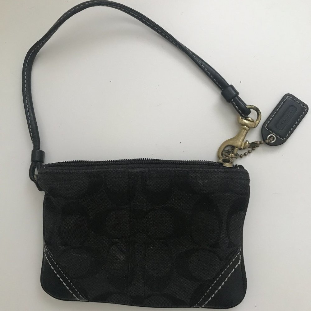 Loved, in Good Condition Authentic Coach Black and Gold Wristlet Wallet with Tag